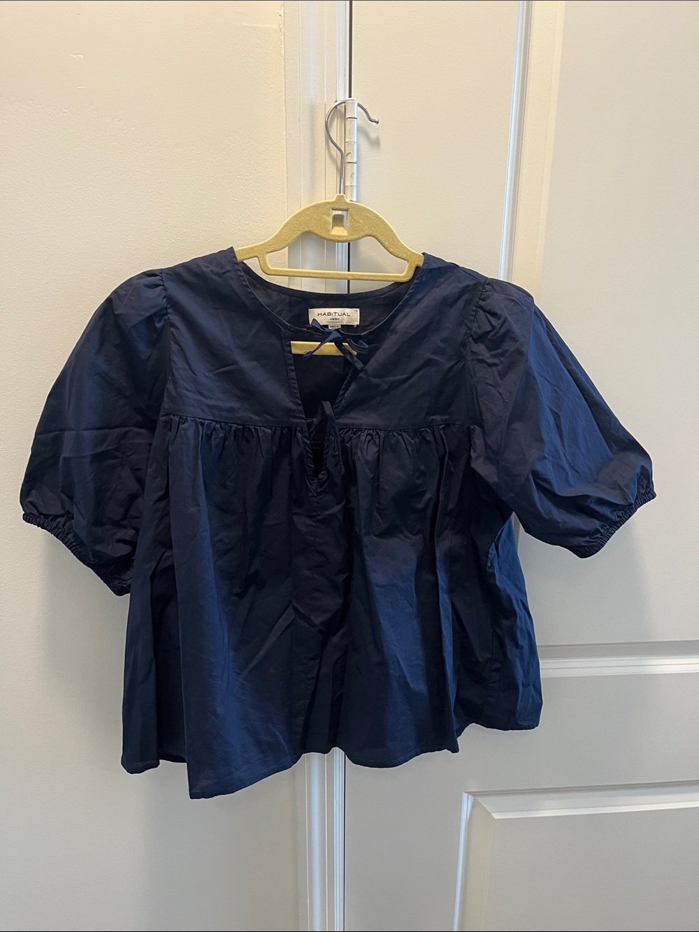 Habitual Navy Puff Sleeve Peasant Top